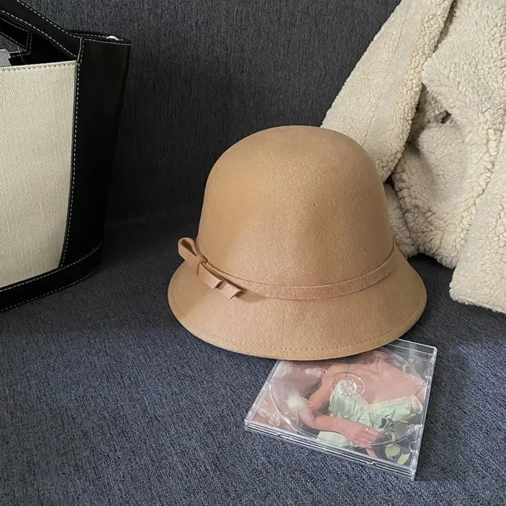 Women's Retro Hepburnesque Felt Hat - British Heiress Style with Bowknot, Formal Panama Cap for Autumn