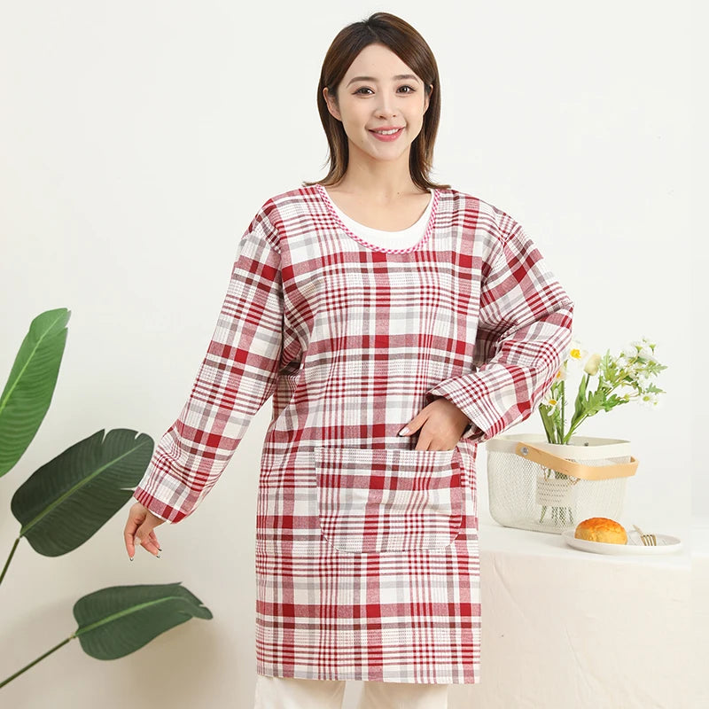 Fashionable Striped Apron For Home Kitchen Cooking Long Sleeved Women's Cute Anti Stain Work Dining Work Clothes Smock