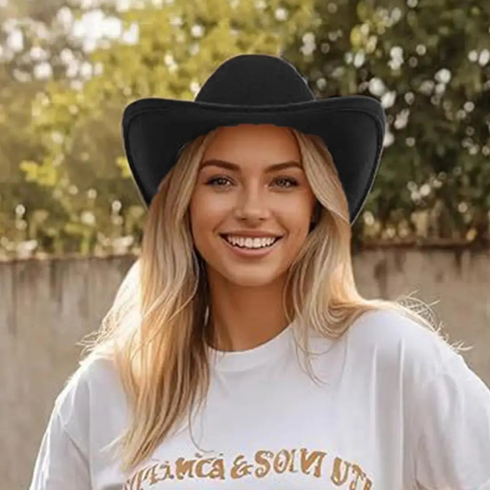 Felt Cowboy Hat for Women Men Rolled Wide Brim Cowboy Hats Western Hat with Buckle Belt Cowboy Cowgirl Hat