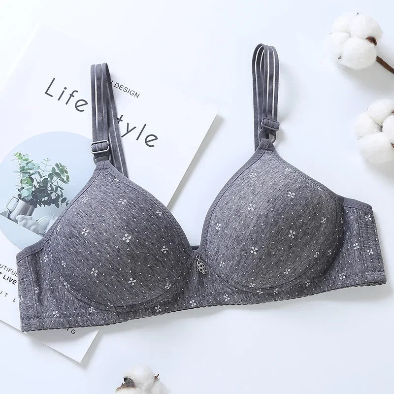 Cotton Soft Bra for Women B Cup No Steel Ring Comfort Thin Cup Sexy Little Flowers Push Up Brassiere Sweet Girl Lingerie Bra