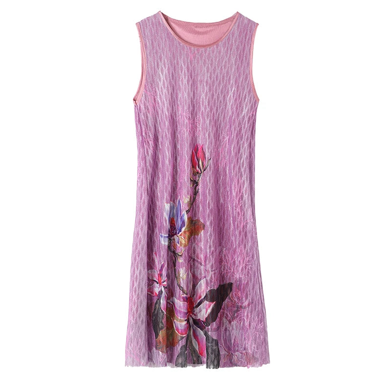 Elegant Dresses Women NEW Summer Casual Retro Temperament printing two Piece Set Dress Mother Dress plus Size