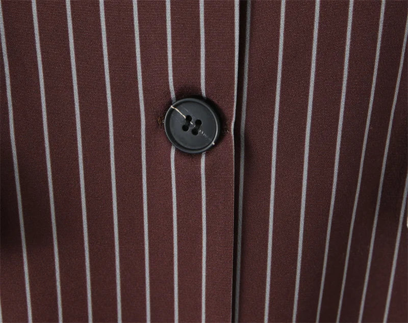 Women's Suit - Blogger Style Brown Striped Loose Fit Two-Button Versatile Blazer Spring and Autumn Fashion Women's Wear