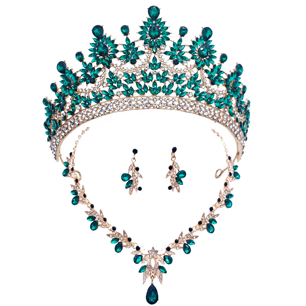 Bridal Crown Jewelry Sets for Women Princess Tiaras and Crowns Choker Necklace Earring Wedding Dress Jewelry Costume Accessories