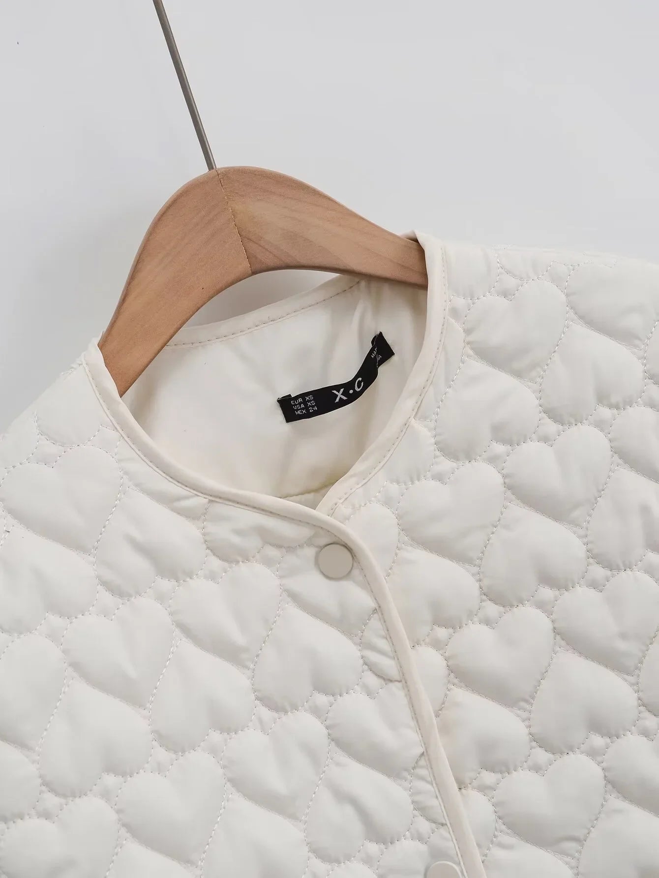 Women's outerwear 2025 heart-shaped quilted cotton jacket women's Korean round neck jacket cotton jacket