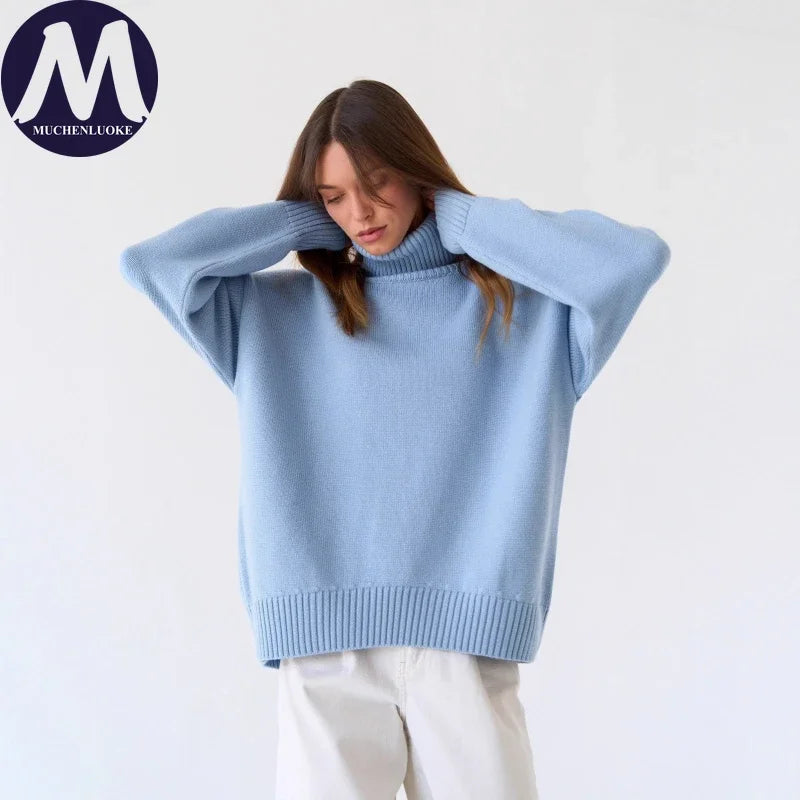Sweater for Woman Autumn Winter New High Neck Thickened Warmth Knitted Sweater Fashionable Casual Loose Sweaters Pullovers