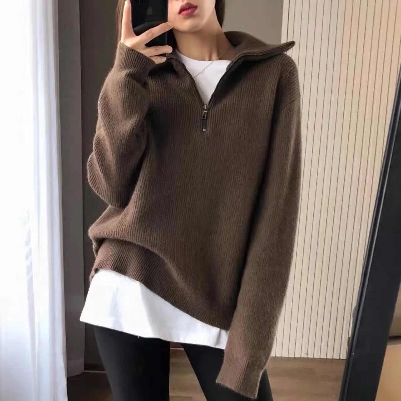 Women's Sweaters 2025 Autumn Winter Long Sleeve Top Loose Knitted Turtleneck Zipper Fashion Pullover Women Oversized Sweater