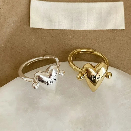 Smooth Rotatable Heart Ring for Women Men Vintage YES or NO Letter Adjustable Finger Rings Niche Design Couple Jewelry Accessory