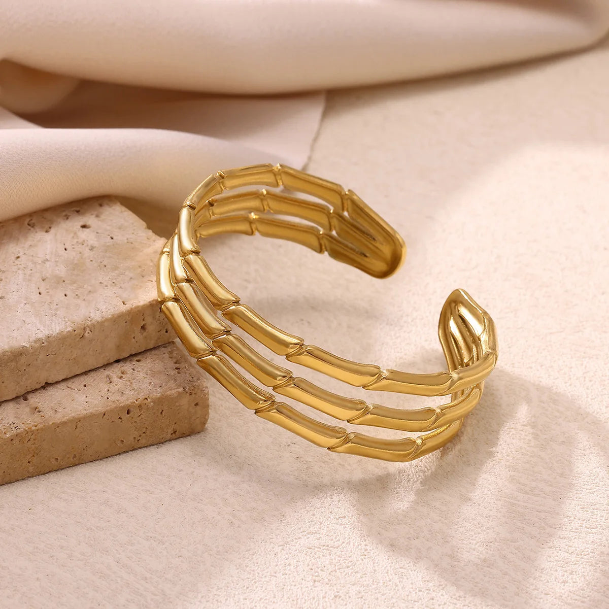 Cuff Bangles For Women Gold Color Punk Geometric Ginkgo Open Bracelet Turtle Jewelry Stainless Steel Waterproof Summer Party