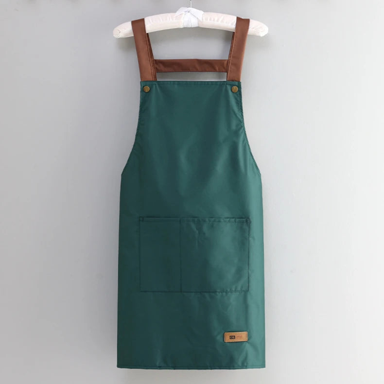 Kitchen Apron Rivet Strap Leather Apron Multi-functional Stain-resistant Oil-proof Waterproof Cooking Solid Color Hotel Workwear
