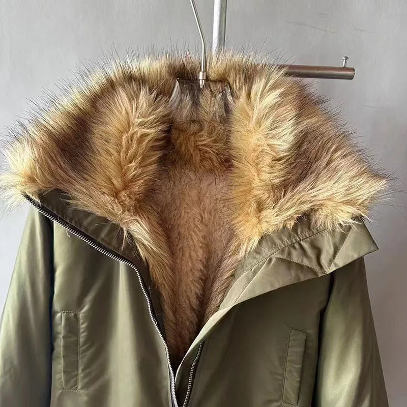 Women's winter jacket New lamb wool splicing warm thick coat for 2025 Couple style high neck windproof parkas y2k padded jacket