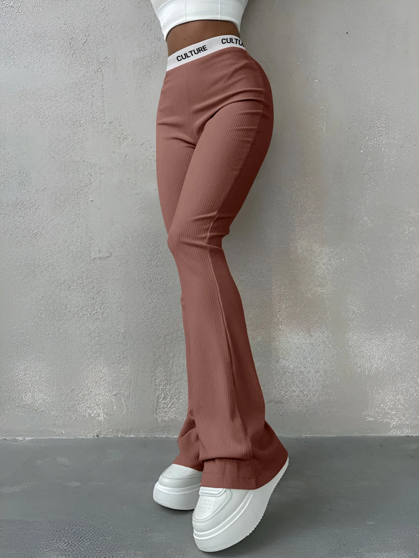 Women's Trousers Webbing Pants High-waisted Slim Casual Ladies Flared Trousers Fashion New Solid Colour Trousers Letter Printing