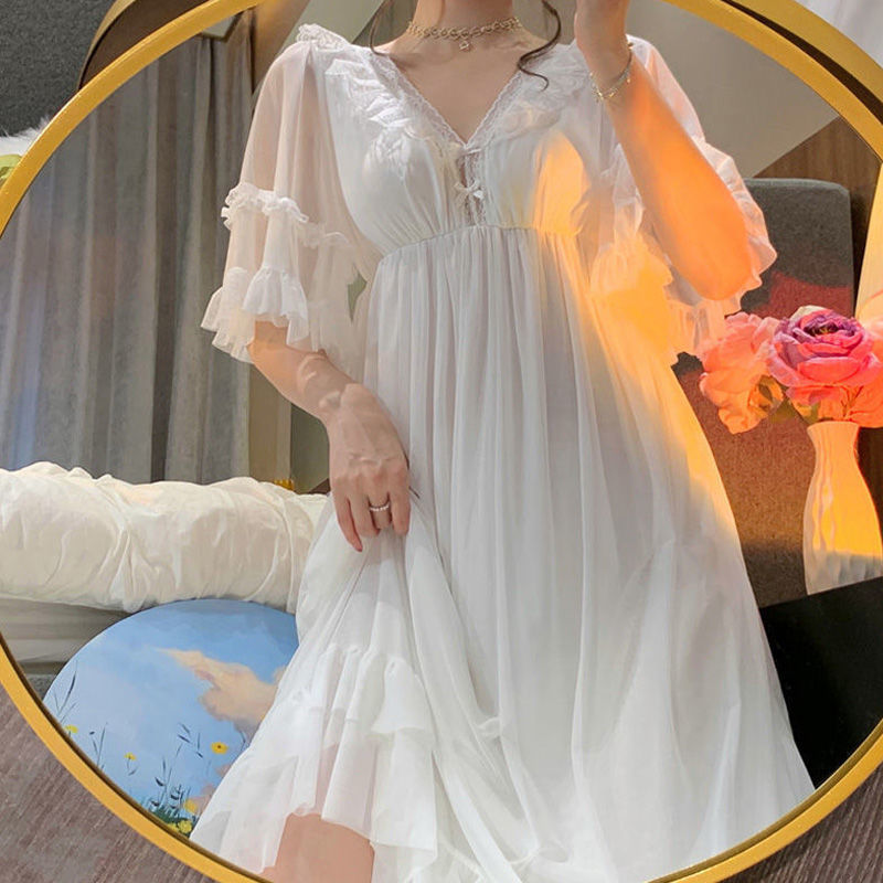 Sleepwear Women Nightwear Women's Sweet New Summer Long-sleeved Sexy Lace Home Clothes Night Gown Sleep Dress