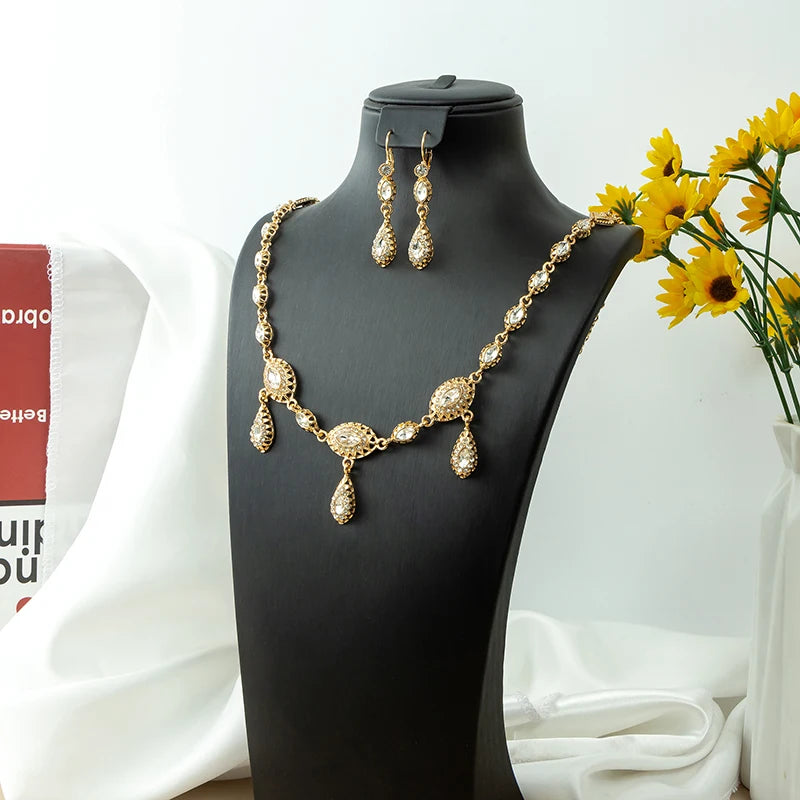 Arabic Handmade Jewelry With Crystals Wedding Hair Accessories Women Gold Color Headpiece Jewelry Set Head