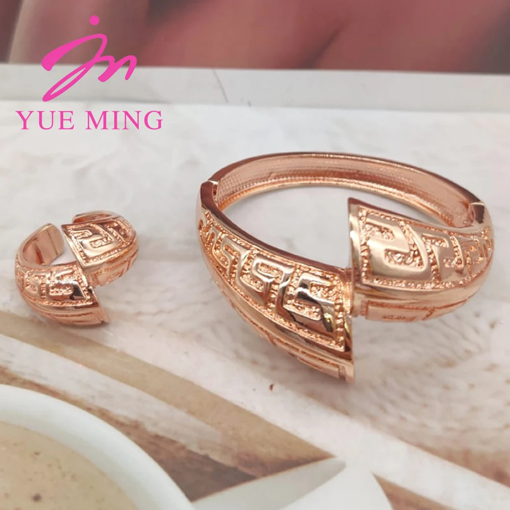 Luxury Bangles Ring for Women African Jewellery Rose Gold Color Jewelry Sets Brazilian Wedding Charm Bracelets Anniversary Gifts