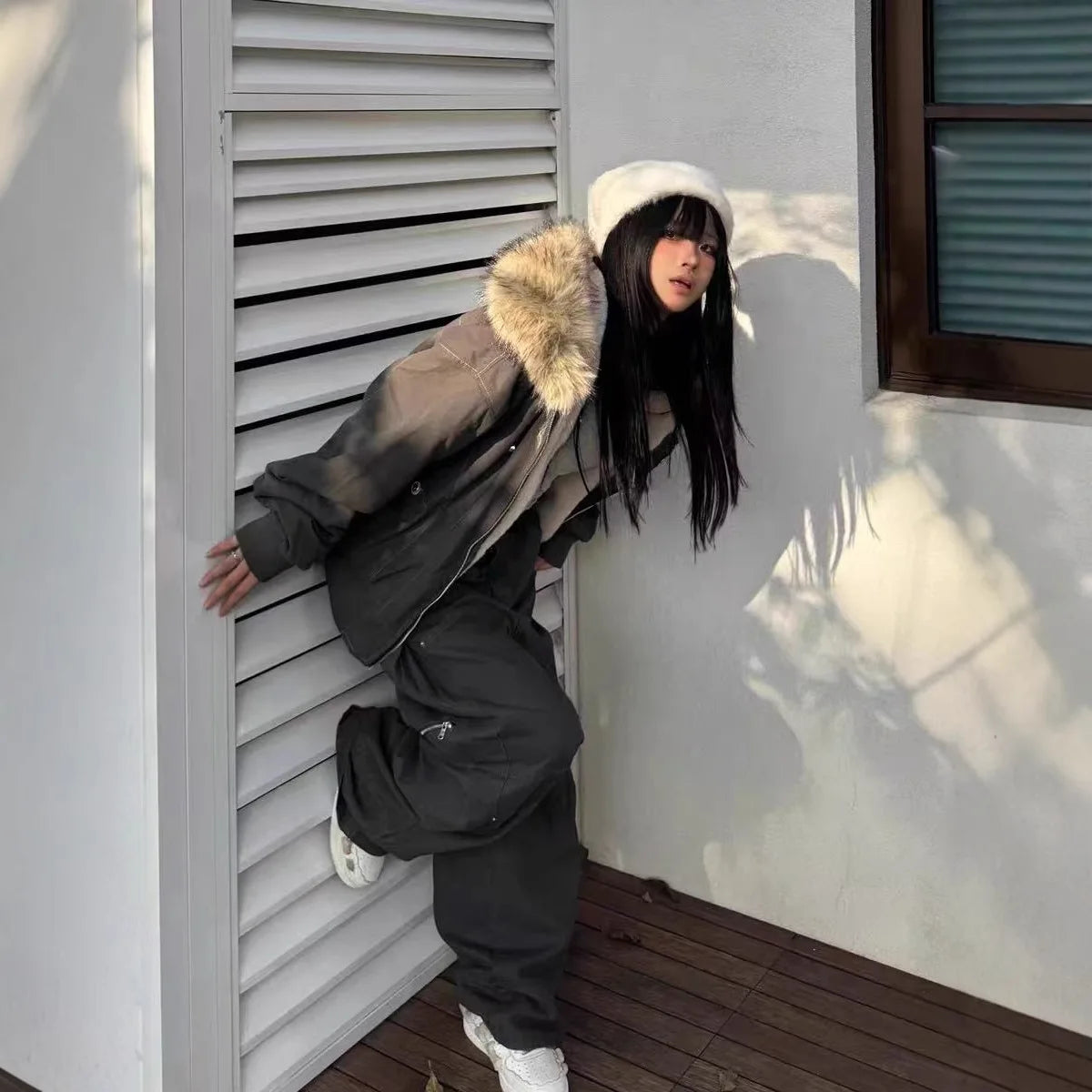 Winter Jackets Fur Collar Parkas Women Vintage Thicken Fleece Warm Jackets Streetwear Harajuku Hip Hop Padded Jackets Outwear