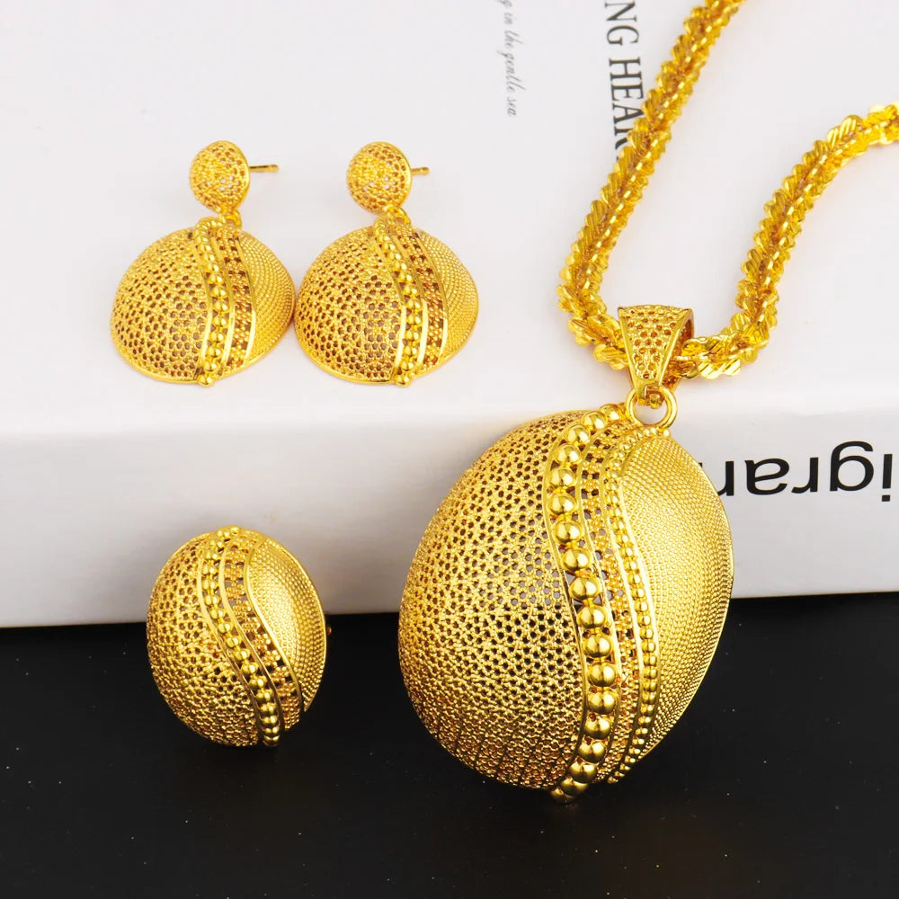 Dubai Exotic Floral Jewelry Set Gold Tone Necklace Earrings Women Wedding Accessories