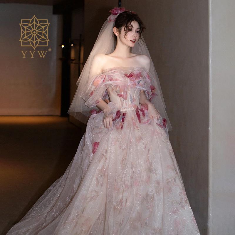 Women Concert Tulle Ball Gown Off Shoulder Flower Ladies Evening Dress Evening Luxury Elegant Robe Female Formal Occasion Dress