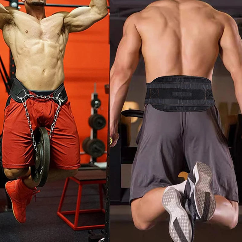 Black thick dip belt for weightlifting training,Pull Ups belt with chain,Powerlifting and Bodybuilding Workouts Waist protection