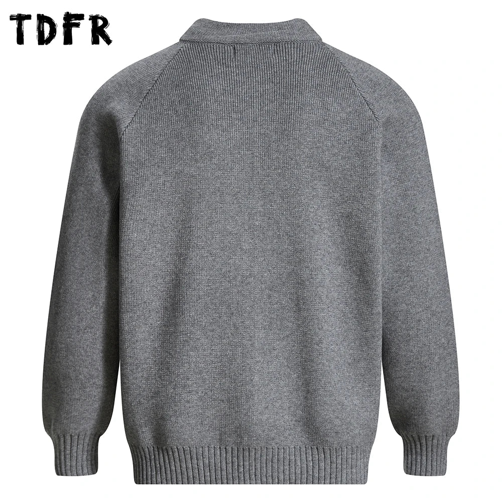 Spliced Sweatercoat Mens Autumn Winter Casual Loose Raglan Sleeve Stand Collar Long Sleeve Knitted Sweater Outerwear Man