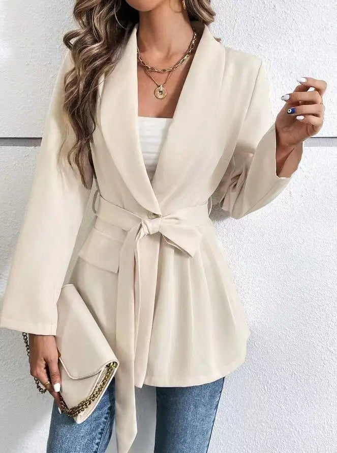 Blazer Woman 2025 Spring Autumn New Korean Fashion Long Sleeved Lace Up Blazers Coats Casual Loose Women's Office Blazer Tops
