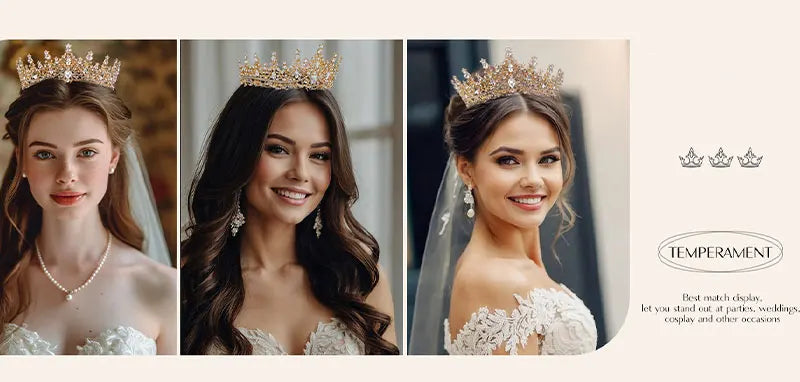 Bridal Headwear - A Golden Lady Fashion Wedding Crown, Rhinestone Classic Princess Tiaras