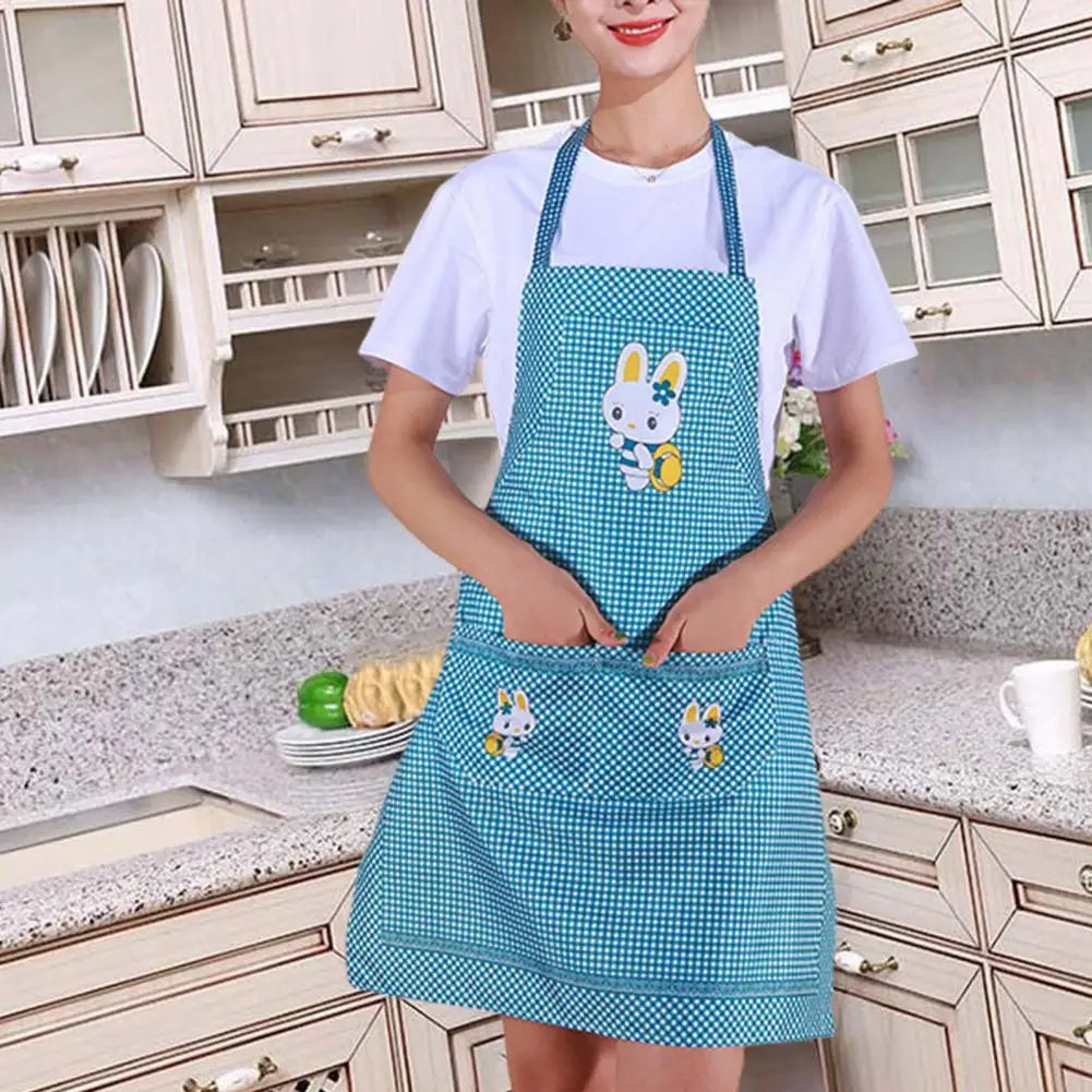 Kitchen Apron Home Cleaning Tools Double Pocket Cartoon Rabbit Adults Lady Women Apron Easter Cotton Linen Household Supplies