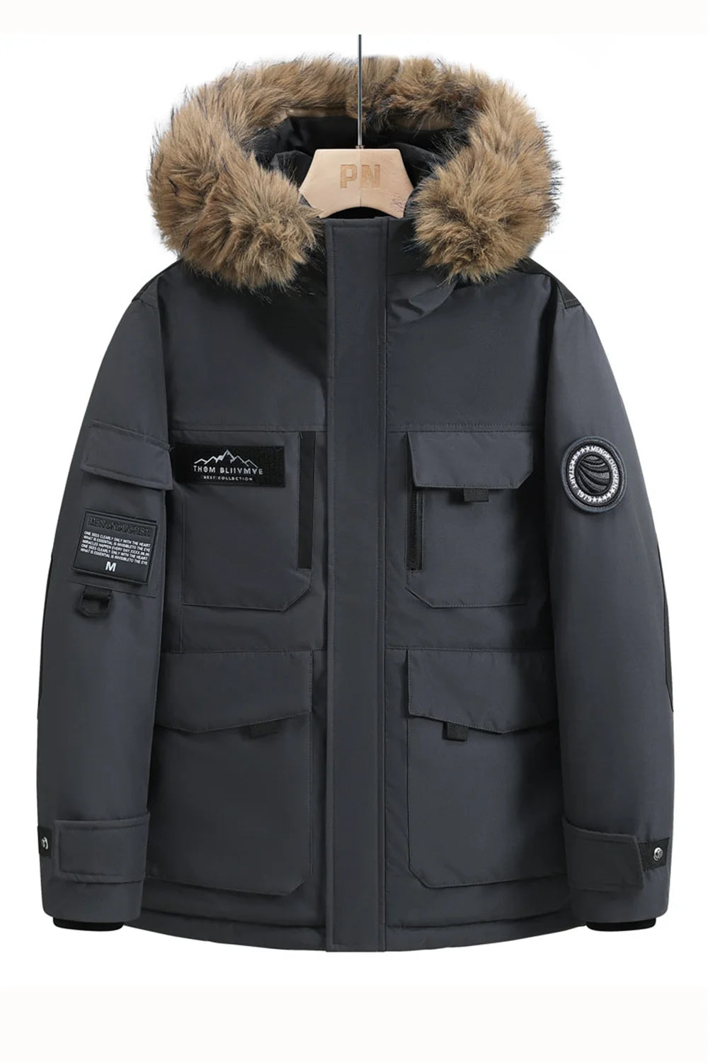 New winter jackets for men with hoods and leather collars. New high-quality waterproof jackets for men. Casual and warm jackets