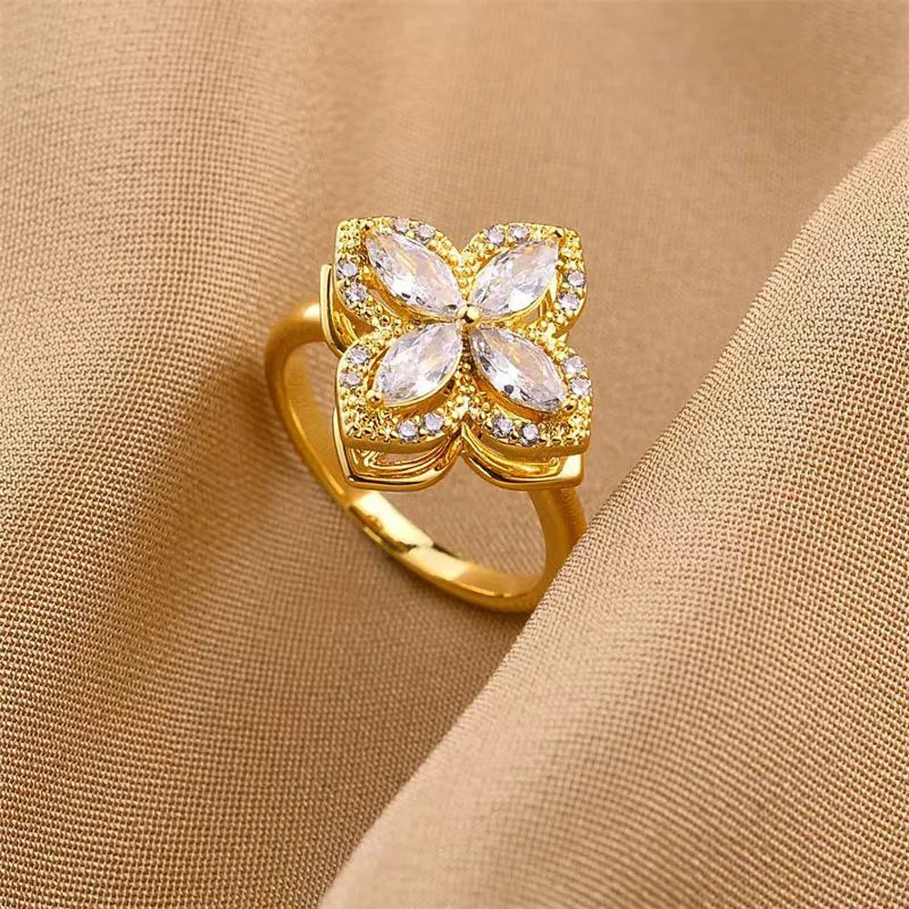 AAA Zircon Simple Geometric Ring Elegant Women's Daily Work Opening Adjustable Rings for Women Bridal Engagement Jewelry Gift
