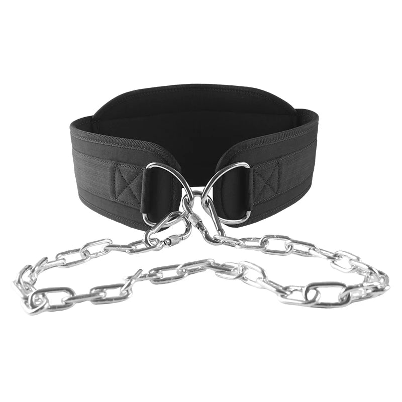 Black thick dip belt for weightlifting training,Pull Ups belt with chain,Powerlifting and Bodybuilding Workouts Waist protection
