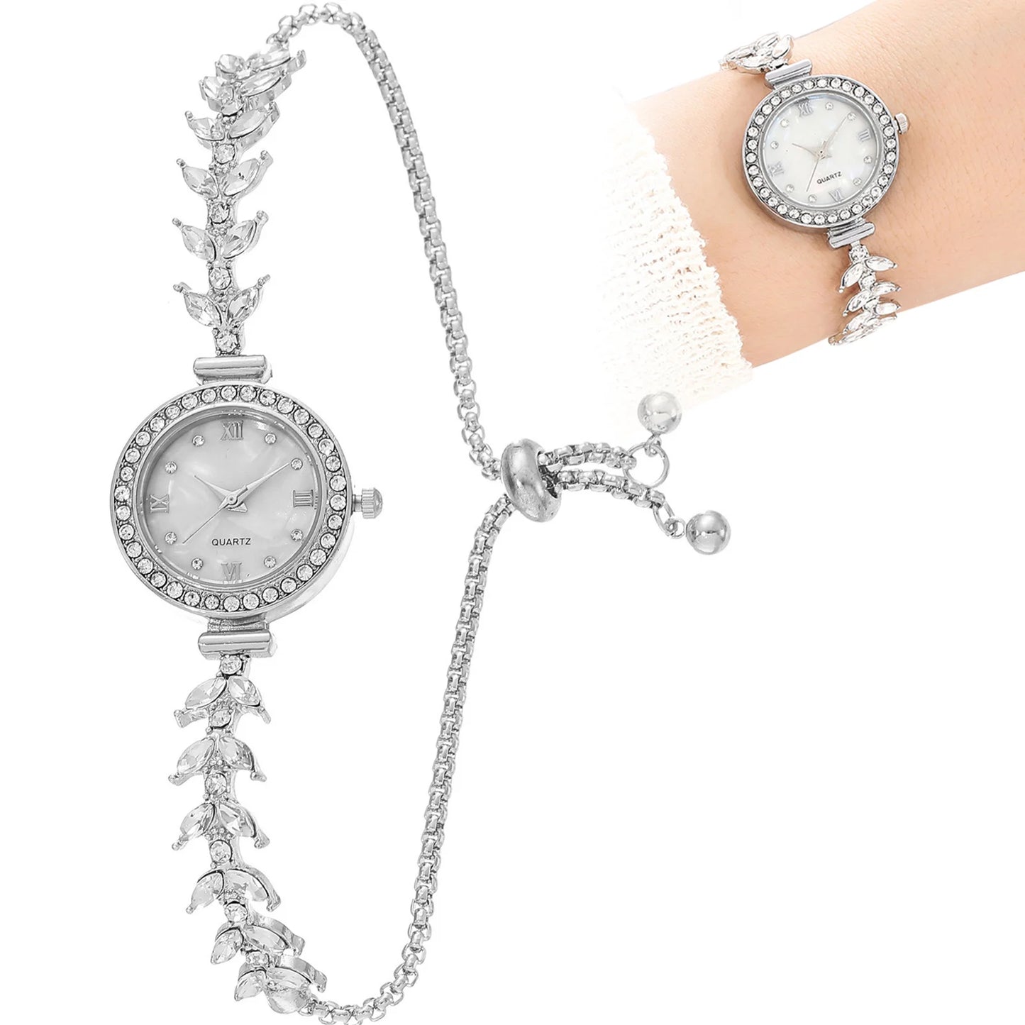 Women's Diamand Wristwatches Quartz Crystal Watch Free Adjustment Bracelet Watches for Brides Wedding Banquet Wearing