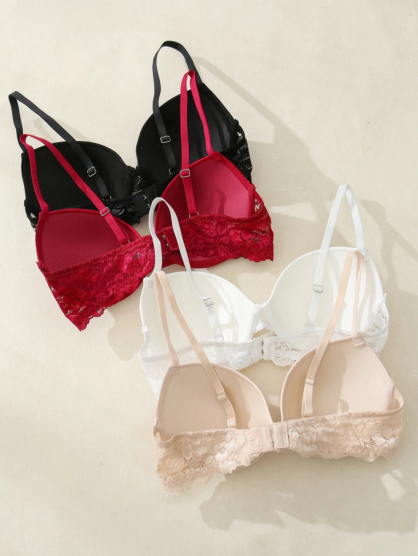Large Size Bra for Women Non-underwire Gathering Lace Trim Lingerie Deep V Sexy Anti Sagging Push Up Underwear