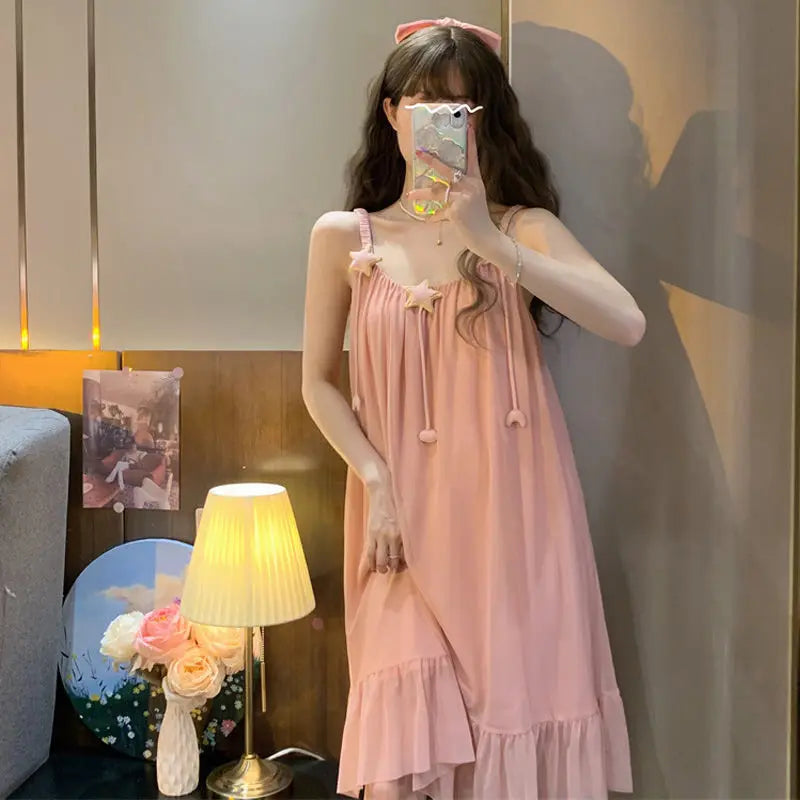Sleepwear Women Nightwear Women's Sweet New Summer Long-sleeved Sexy Lace Home Clothes Night Gown Sleep Dress
