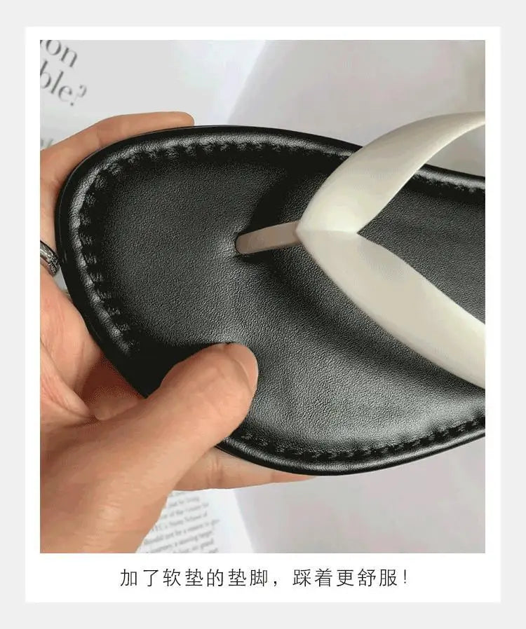 Slippers Casual Low Female Shoes Rubber Flip Flops Slides Luxury 2025 Summer Flat Hawaiian PU Hoof Heels Rome Scandals Fabric Si