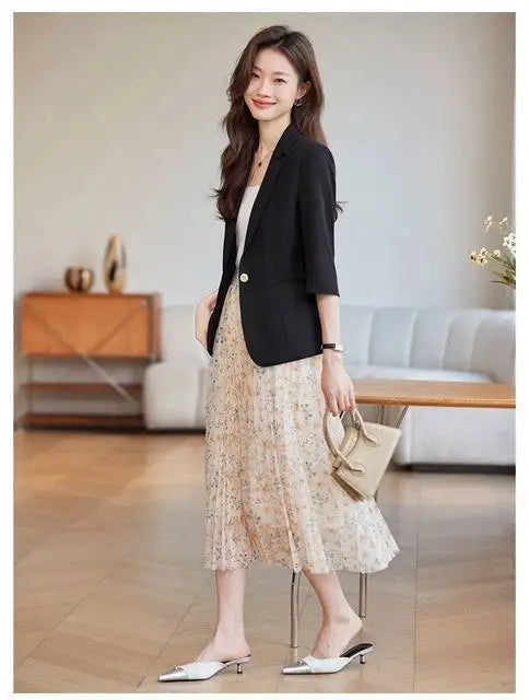 Women's Suit Female Clothing Elegant Woman Oversize Student Fashionable Slim Fit Seven Quarter Rolled Shoulder Pads Tops