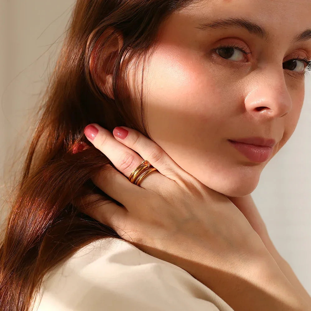 Stacking Rings Stainless Steel 3-layer Mixed Color Women's Ring New Waterproof Jewelry Party Birthday Gift