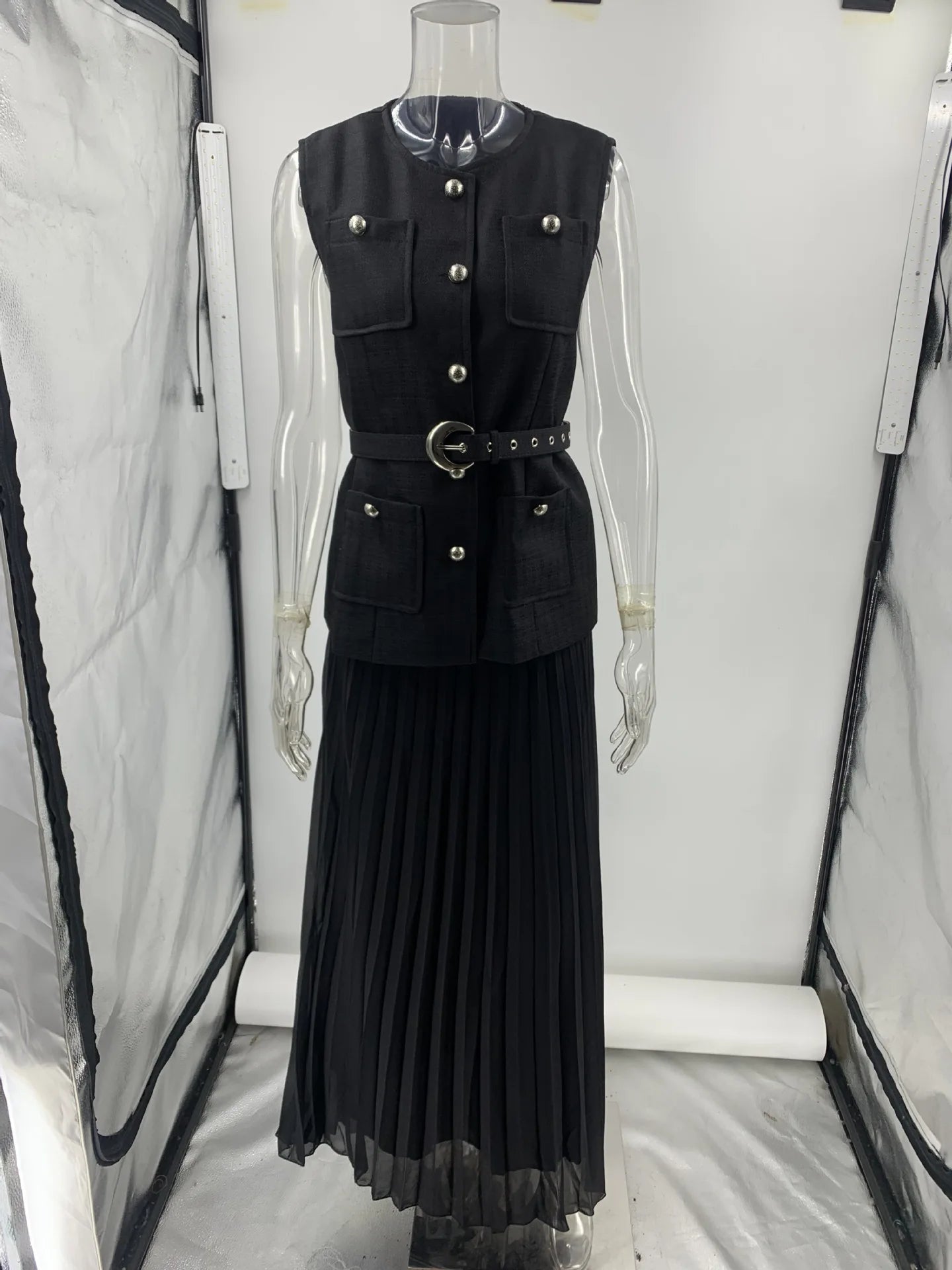 Elegant Long Dresses 2 Piece Set Women Summer Autumn Top Single Breasted Tweed Jacket A Line Chiffon Maxi Skirts Suits Outfits