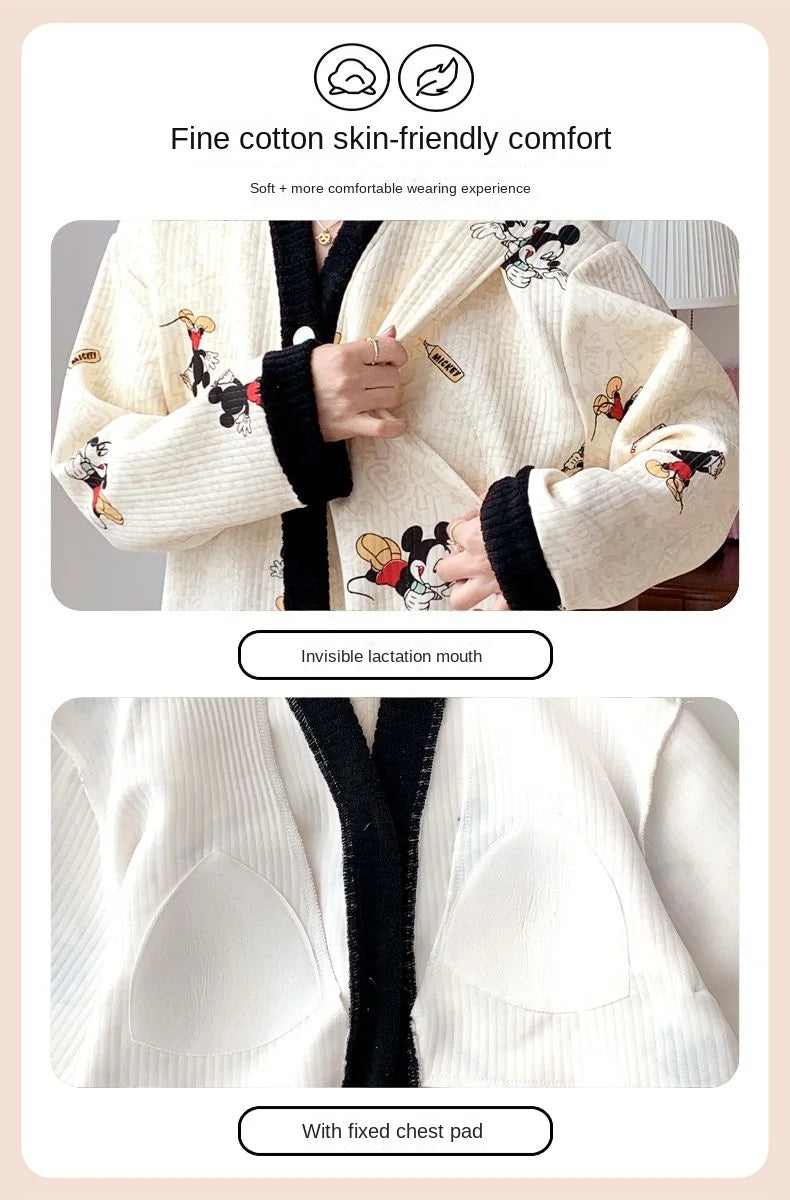 Maternity Sleepwear Nursing Nightwear Long Sleeve Robe Loose Fit Pregnant Women Homewear Winter Comfortable Fleece Nightwear