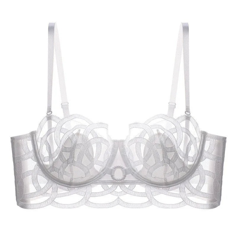 Women's Sexy Underwear Bra Female Hollow Out Thin Cotton Rabbit Ear Cup Soft Breathable Gathering Lace Large-sized Bra Everyday