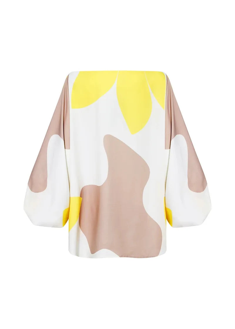 Two Piece Set Women Dress Outfit Spring Fashion Print Lantern Sleeve Diagonal Collar Top Tassel Hem High Waist Skirt Set 2 Piece