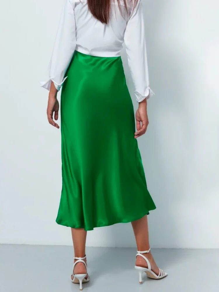 Elegant Skirts for Women Satin High Waisted 2025 New Slim Fit Long Skirt Fashion Temperament Simple Versatile Grey Black Skirts