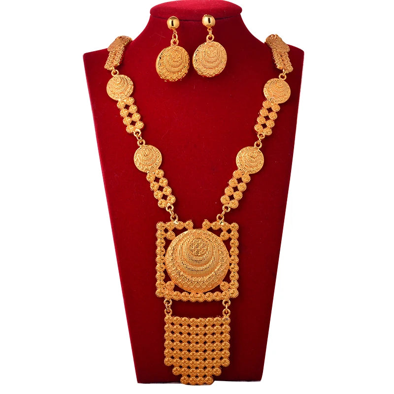 Dubai Fashion Bridal Jewelry Set Indian Wedding 24k Gold Plated Necklace&Earrings Set for Arab Party Gifts