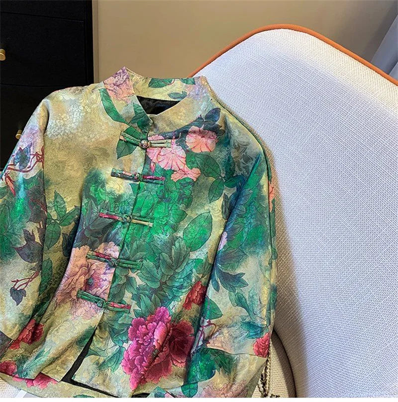 Women's Jacket Outerwears  New Chinese Light National Wind Jacquard Jacket Women's Spring Tang Suit Buckle High-end Retro Coat