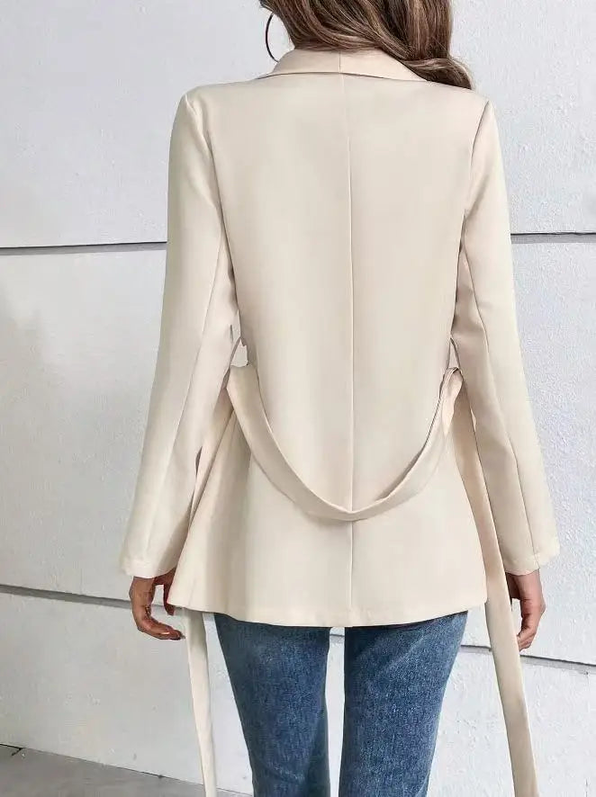 Blazer Woman 2025 Spring Autumn New Korean Fashion Long Sleeved Lace Up Blazers Coats Casual Loose Women's Office Blazer Tops