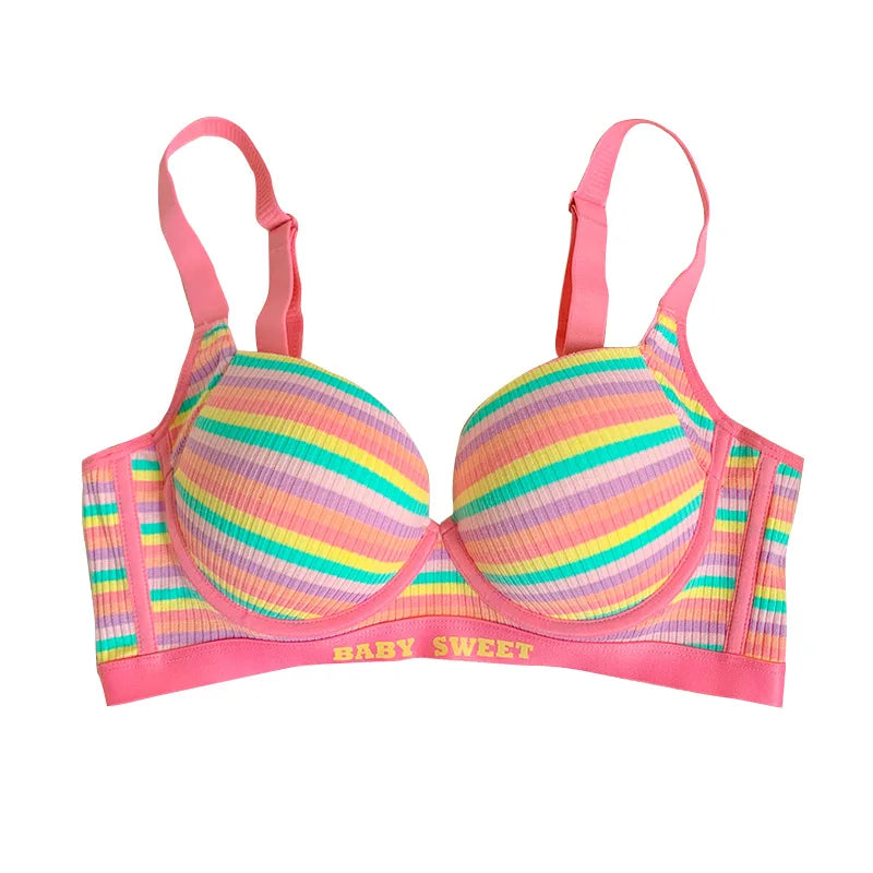 Sexy Bra for Women Tops Dopamine Rainbow Girl Seamless Bra Steel Ring Free Underwear Lingerie Bralette