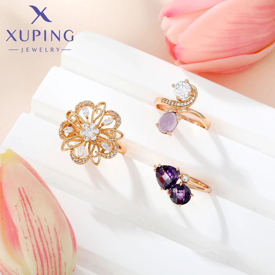 Xuping Jewelry Fashion Charm Mixed Rings Group Popular Rings for Women Gold Plated Party WeddingGift
