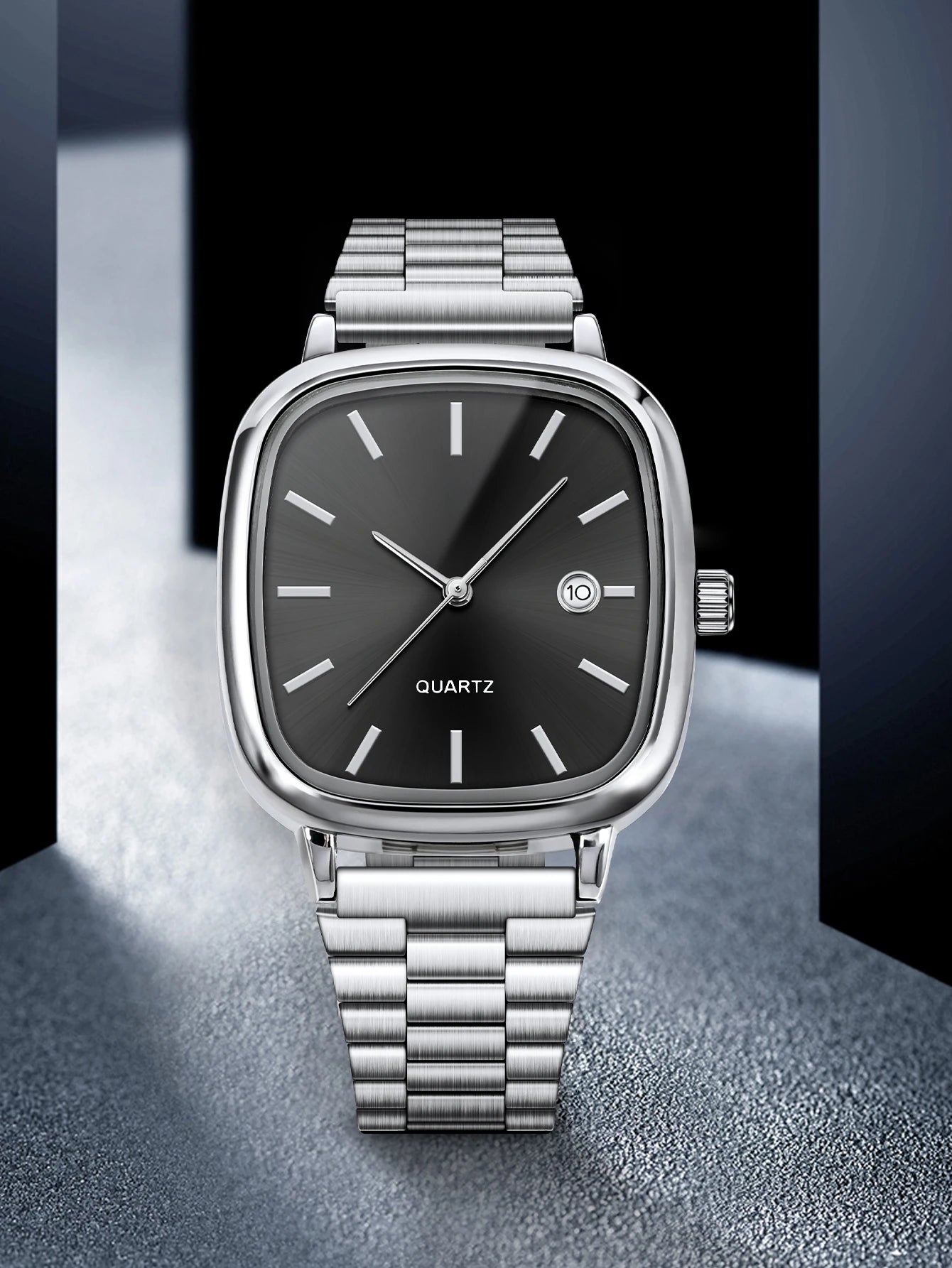 LUCKY FOX Modern minimalist square watch Business mens metal watch stainless steel chain multi-scene commuter watch