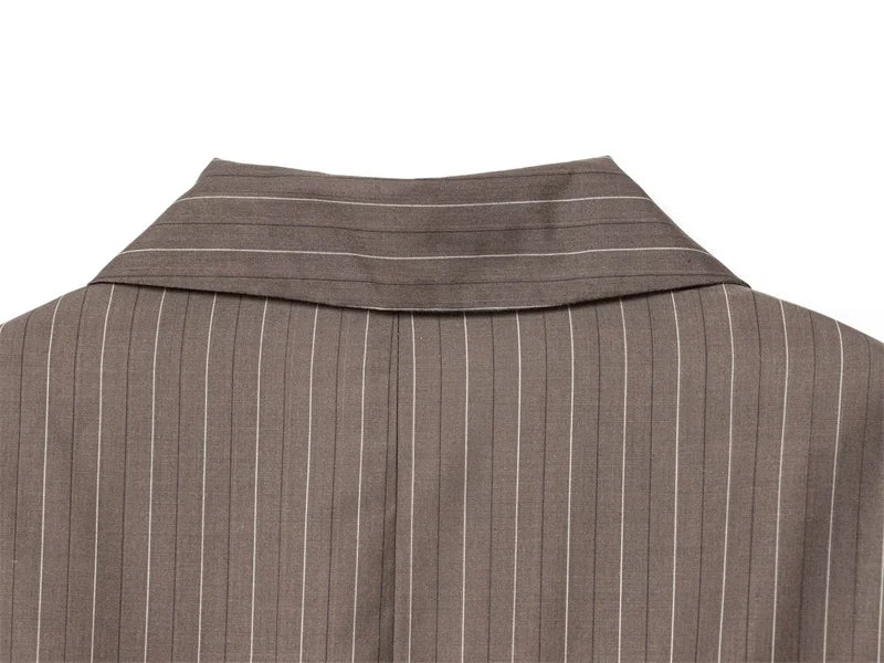 Women's Suit 2025 New Fashion Autumn Striped Shoulder Pads Belt Blazer and Pleated Pants Suit for Women Casual Chic Ladies Set