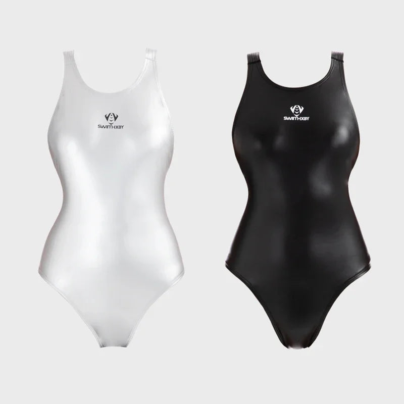 Women's Sexy PU Leather Bodysuit Professional Competition-level High-cut Swimsuit Elastic Tight Design Surf Japan Korea Germany