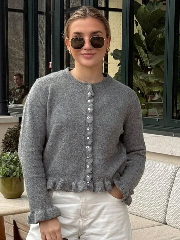 HH Sweater For Women Casual Solid O Neck Single Breasted Long Sleeve Knitted Cardigan Autumn Maternity Outfit Outwear Tops