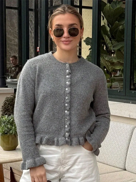 HH Sweater For Women Casual Solid O Neck Single Breasted Long Sleeve Knitted Cardigan Autumn Maternity Outfit Outwear Tops